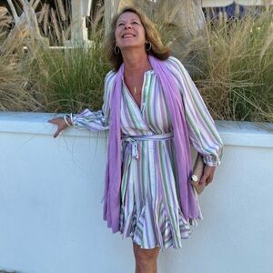 Current Air Pastel Striped Linen Blend Long Sleeve Dress - Size Medium